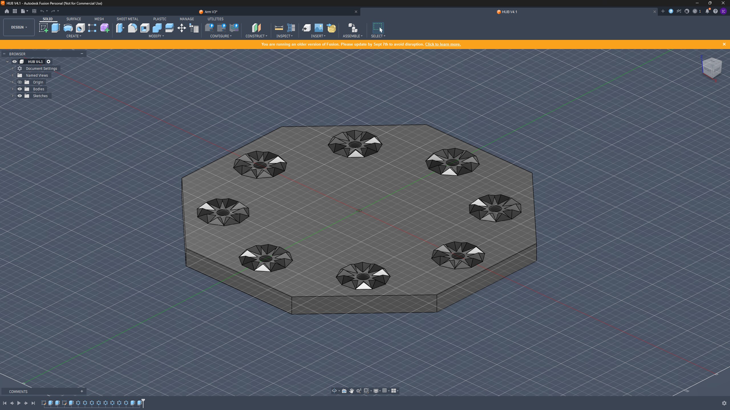 Hub V4.1 CAD model, octagonal plate with rosette teeth on all 8 mounting positions