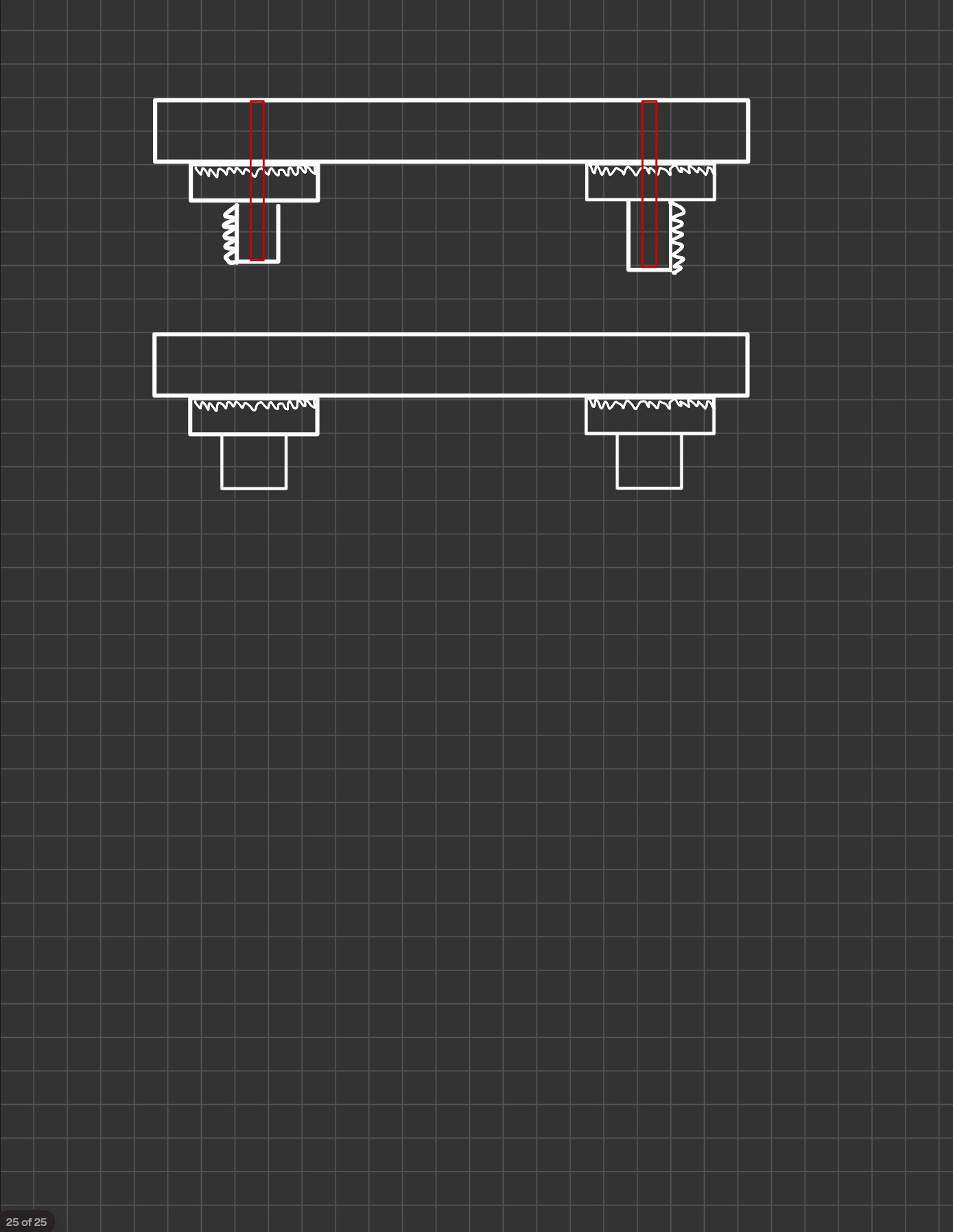 Final assembly cross-sections with highlighted screw hole alignment