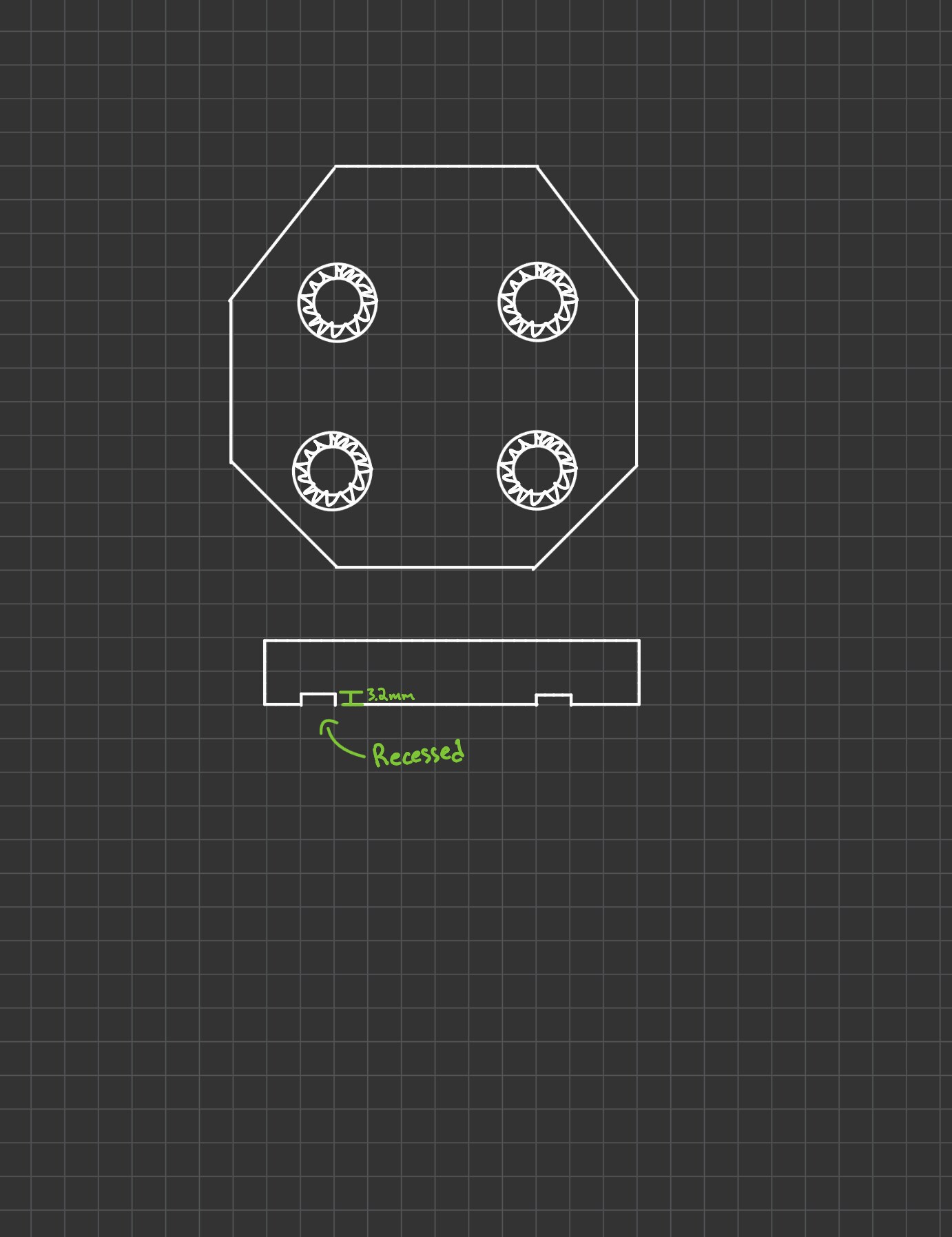 Octagonal mounting plate with 4 rosette holes and recessed profile