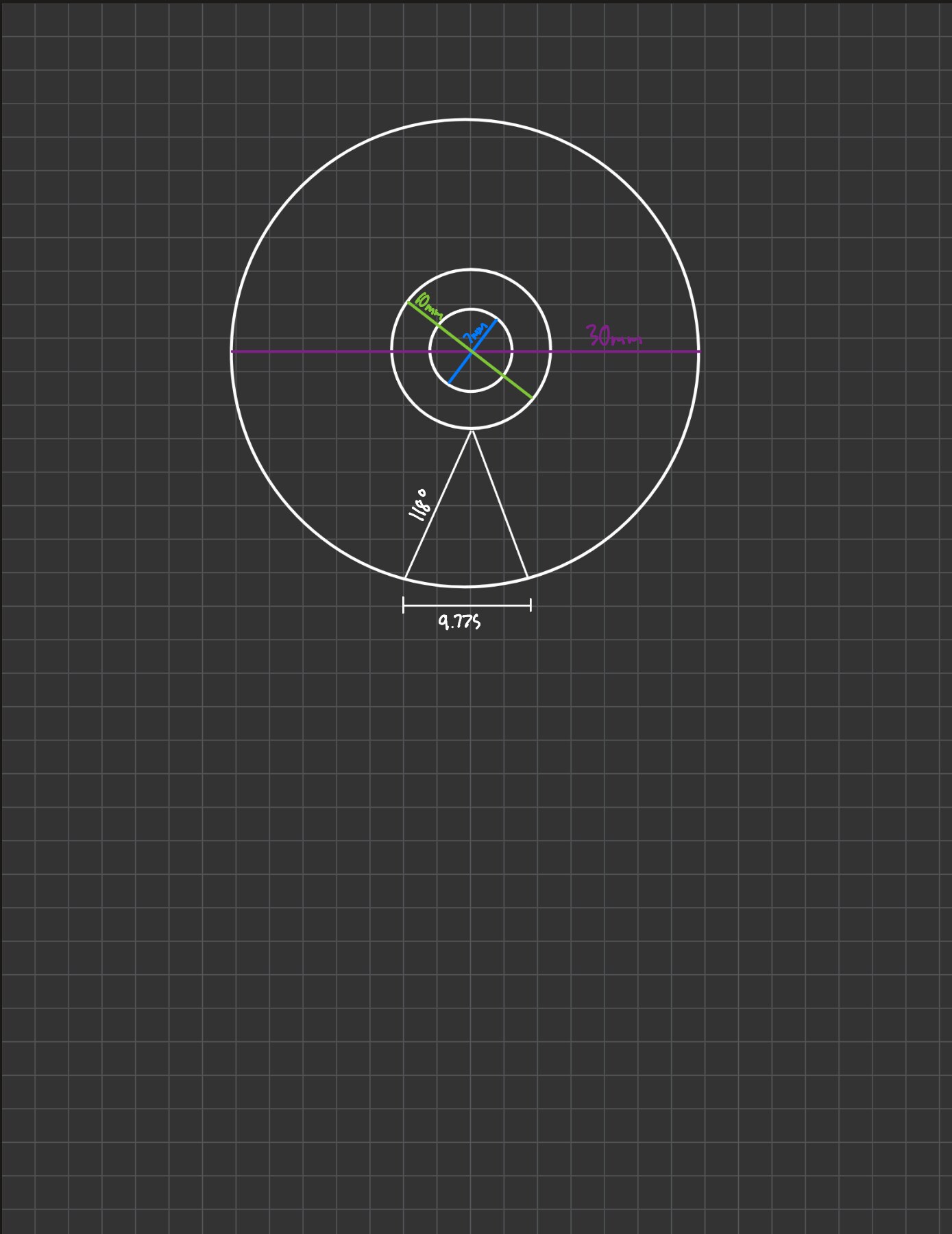 Hub geometry diagram with diameters, angle, and arc length dimensions