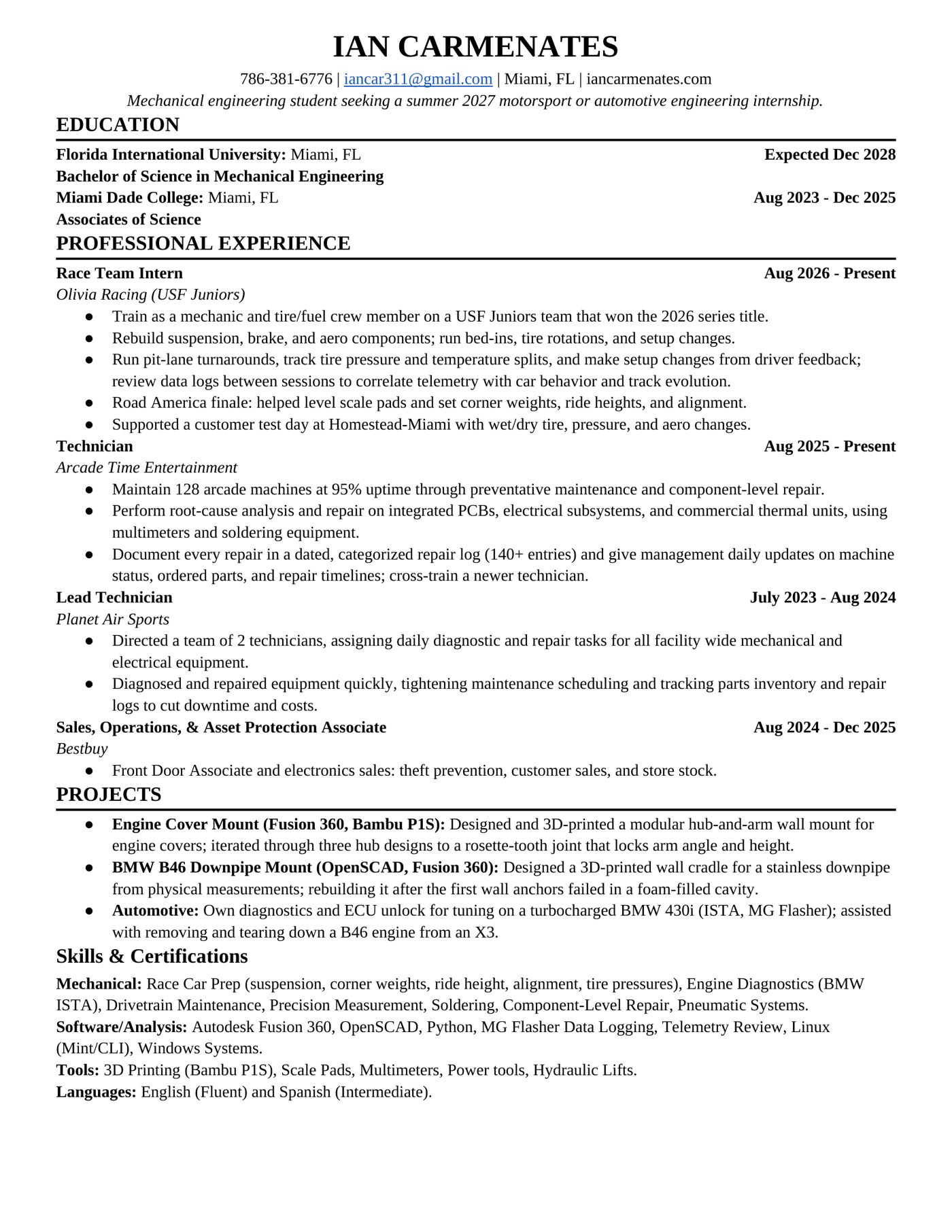 Ian Carmenates resume, page 1